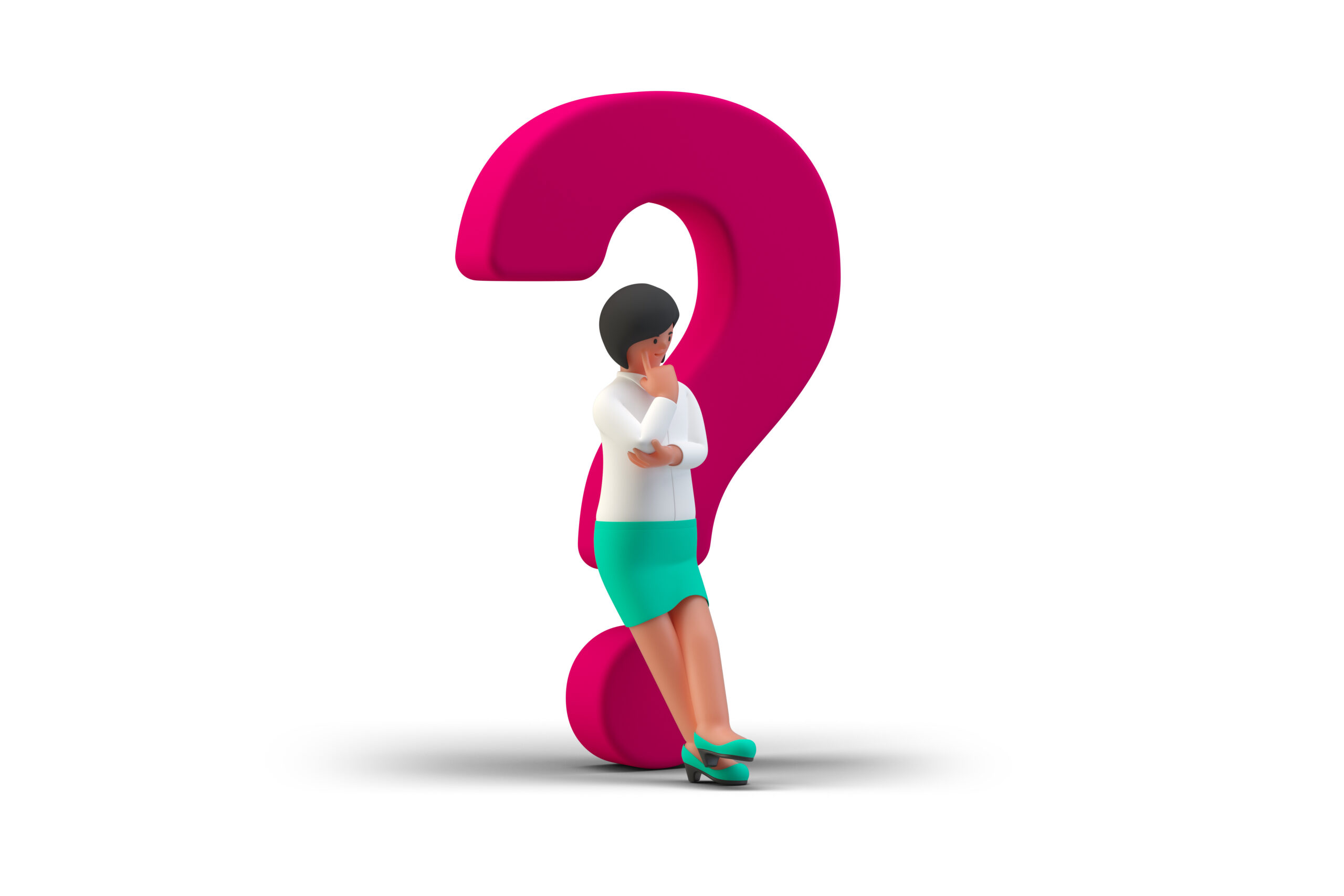 businesswoman-standing-thinking-near-big-question-mark-isolated-white-background